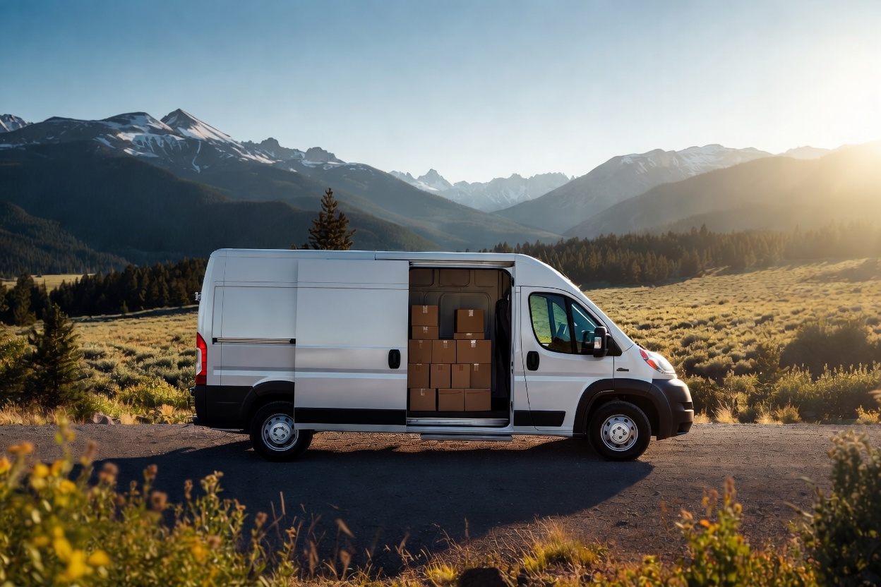 Delivery van on a rural mountain road